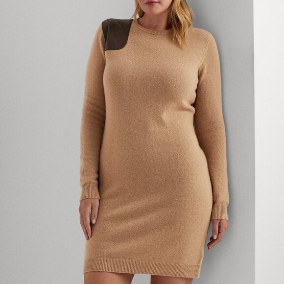Lauren Ralph Lauren Faux Leather Trim 100% Merino Wool Sweaterdress Sz. 1X - Picture 16 of 16